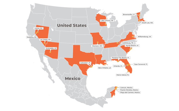 Map of Holiday Inn Club Vacations resorts.